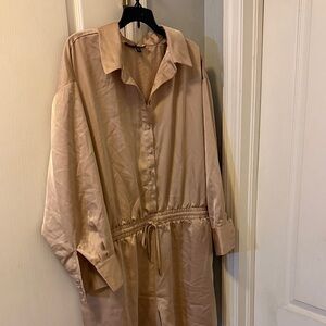 Eloquii Tan Button-Up Jumpsuit